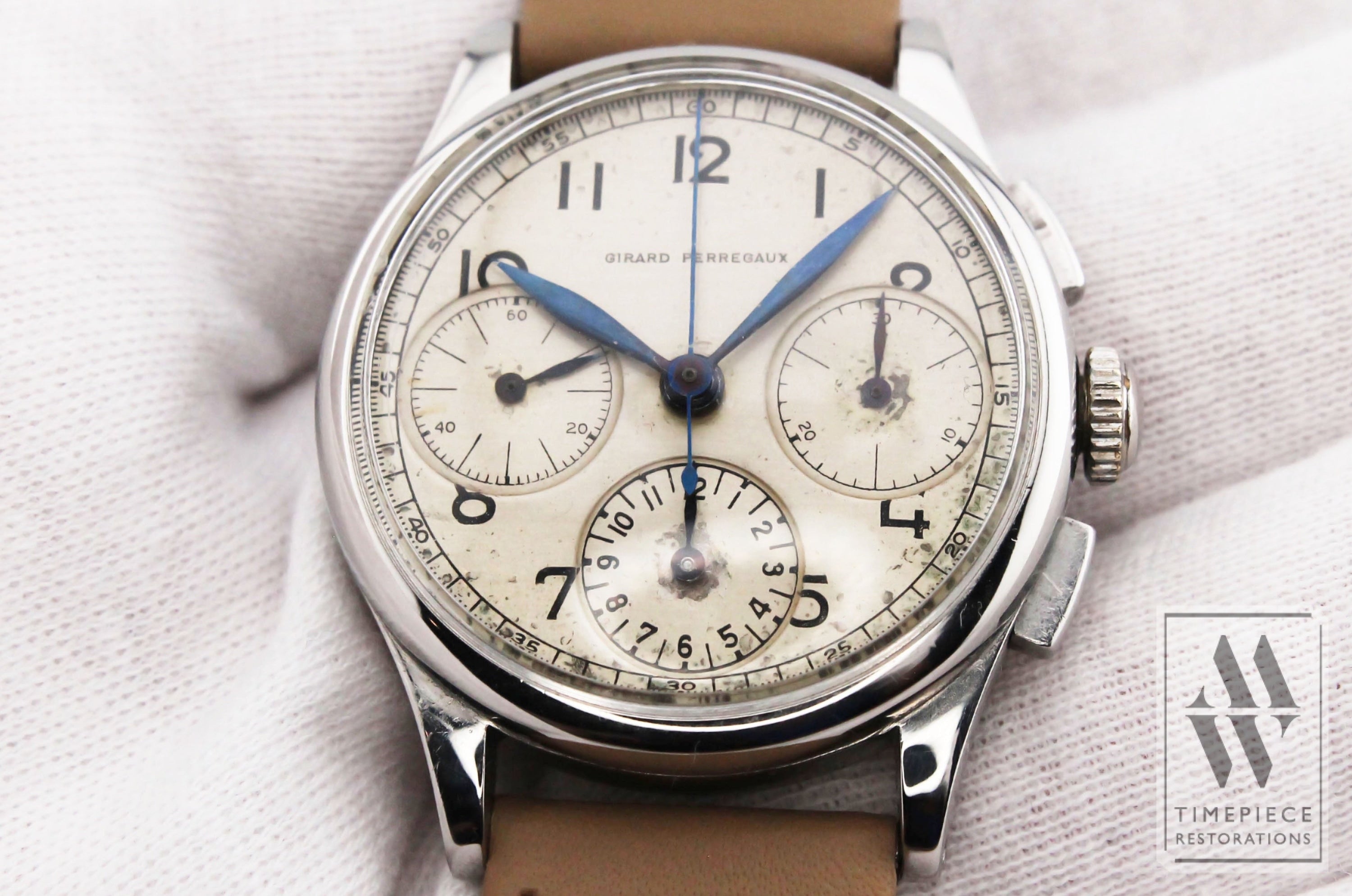 Girard Perregaux Vintage 1940s 3 Register Chronograph Wristwatch
