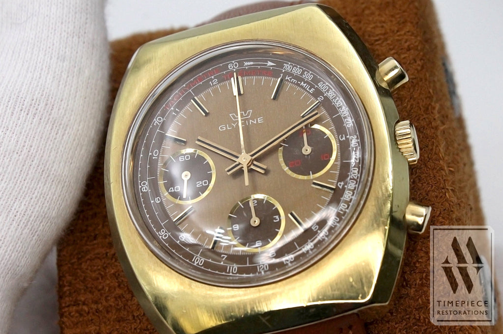 Glycine 1960S-70S Three Register Chronograph - Valjoux Cal. 7736 With Gold-Plated Case Freshly