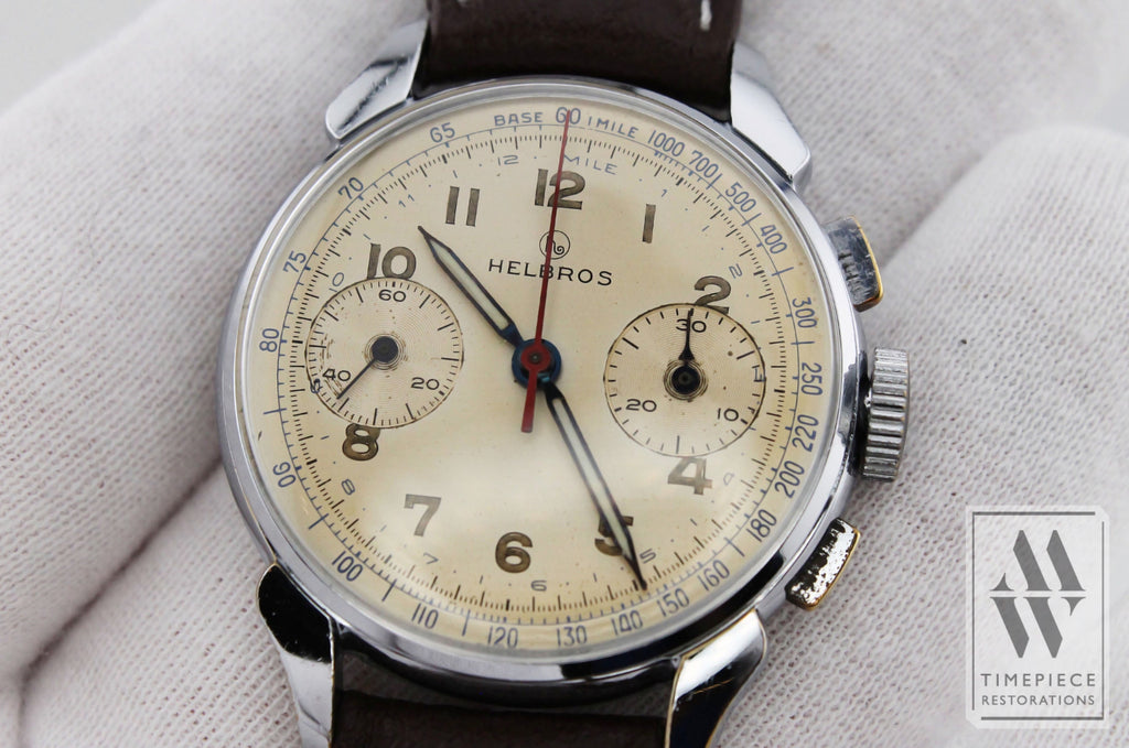 Helbros 1940S-50S Handsome Chronograph Wristwatch - Venus Cal. 188 With Nickel And Steel Case
