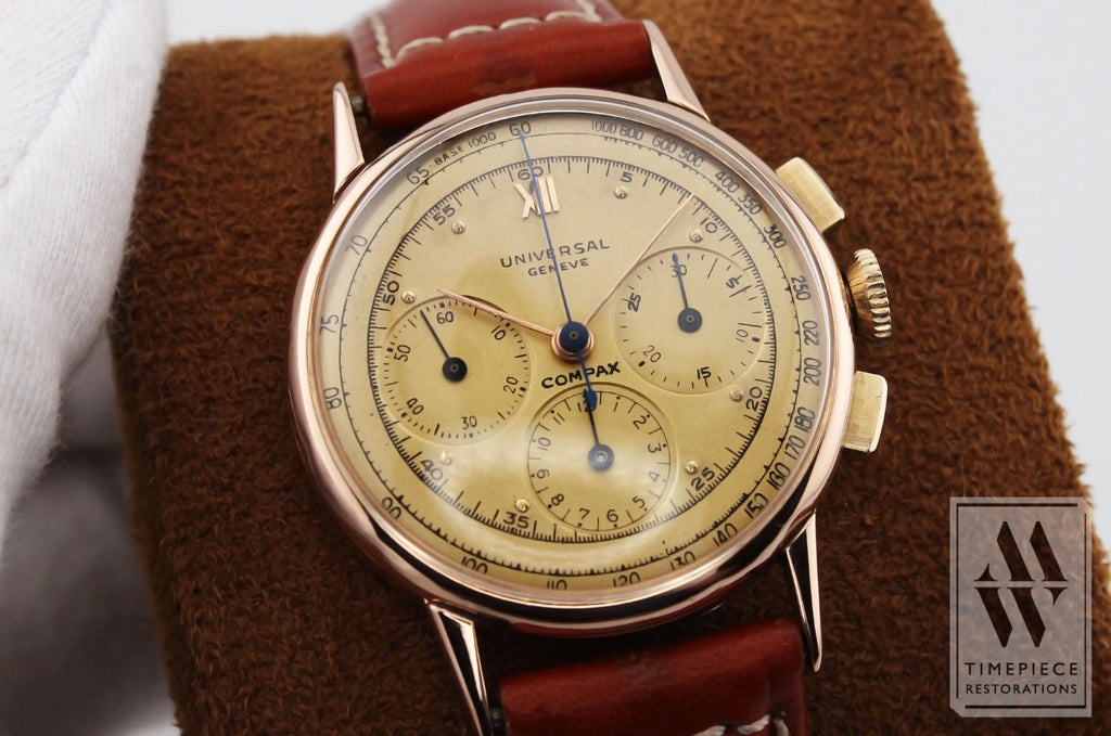 Universal Geneve Bicompax Vintage 1940S Chronograph Wristwatch - Cal. 481 With Solid 18K Goldl Case