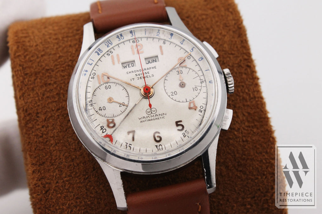 Wakmann 1940S-50S Triple Date Chronograph Wristwatch - Venus Cal. 194 With Nickel And Steel Case
