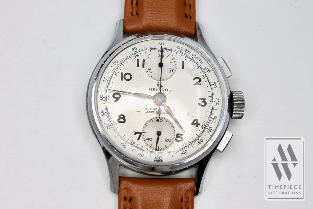 Helbros 1940S-50S Handsome Chronograph Wristwatch - Venus Cal. 170 With Nickel And Steel Case