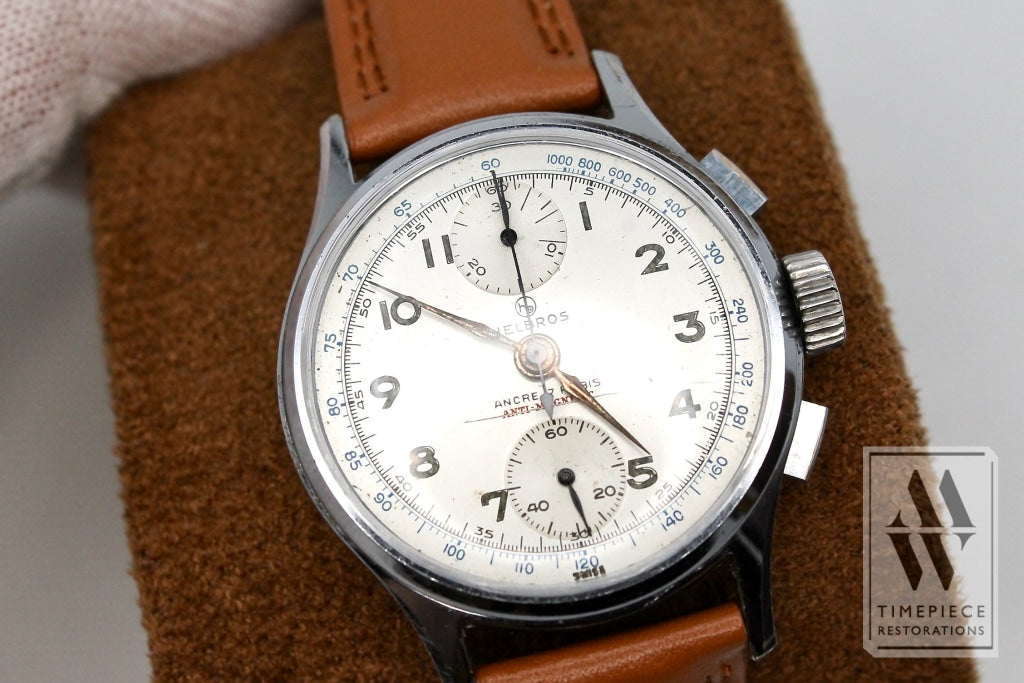 Helbros 1940S-50S Handsome Chronograph Wristwatch - Venus Cal. 170 With Nickel And Steel Case