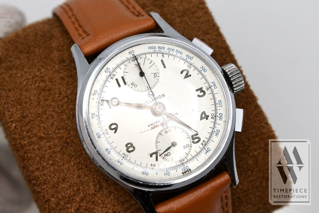 Helbros 1940S-50S Handsome Chronograph Wristwatch - Venus Cal. 170 With Nickel And Steel Case